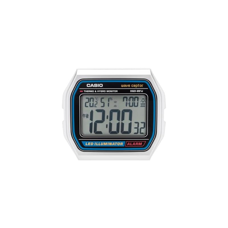 CASIO Alarm Clock, Radio-Controlled, Temperature and Humidity, Date, Day of the Week, Electronic Sound, Alarm, Snooze, Light, Silver, DQD-851J-8JF
