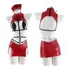 Erotic Sexy Nurse Cosplay Costume Punk Sweet Nurse Uniorm Lingerie Set Red Patent Leather Women Bodysuit Halloween Party Clothes
