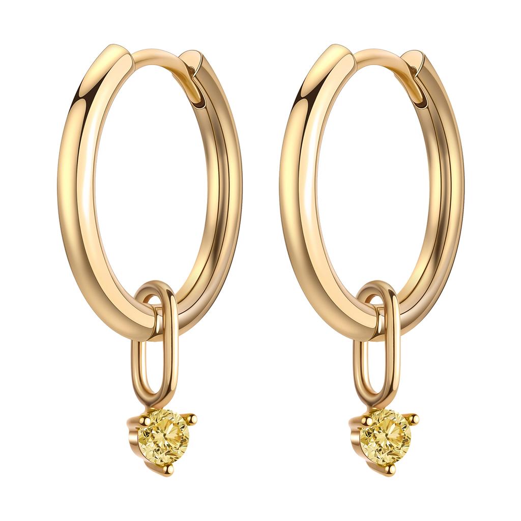 Kinitial Zarte Goldfarbene Zirkonstein-Anhänger Messing-Creolen für Damen Mädchen Lässiger Täglicher Klassischer Sommer-Schmuck