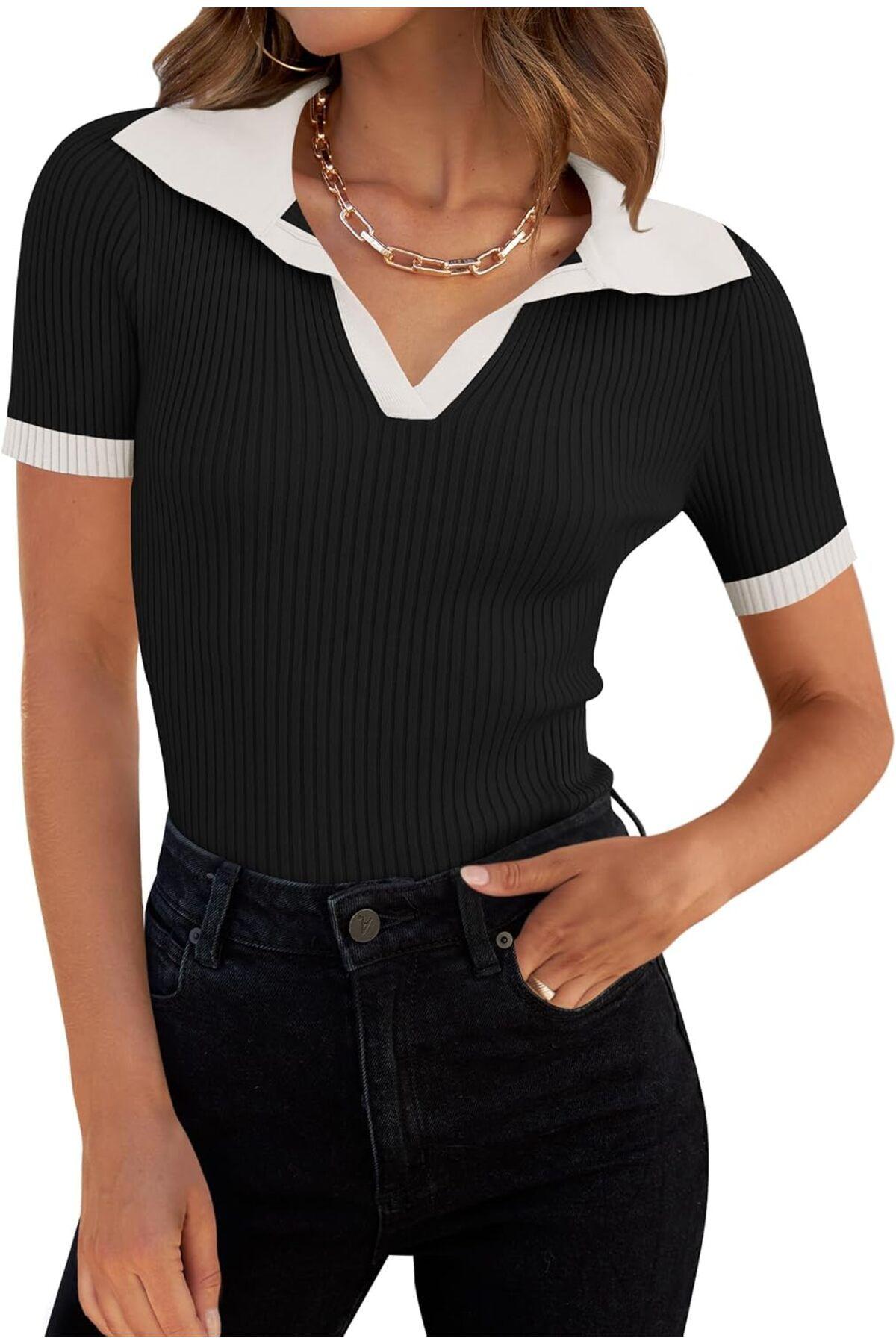 

Women s Style Big Size T-Shirt Penny Polo Neck Knitwear T-Shirt 3XL