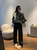 Plus Size Women's Fleece-Lined Wide-Leg Sweatpants for Curvy Figures - Autumn/Winter Style