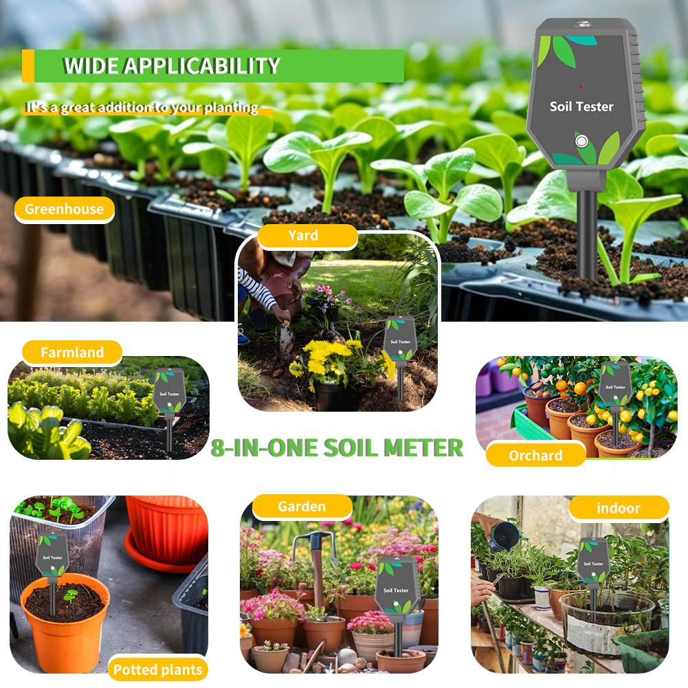 8 IN 1 Smart Bluetooth Soil Tester EC/PH/Fertility/Salt/Air Humidity/Temperature/Sunlight/Soil Moisture Monitors