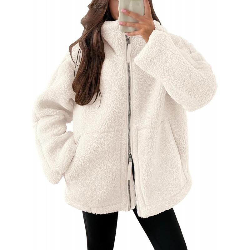 BITCED Women s Vintage Casual Solid Color Print Autumn Winter Long Sleeve Jackets & Coats S белый