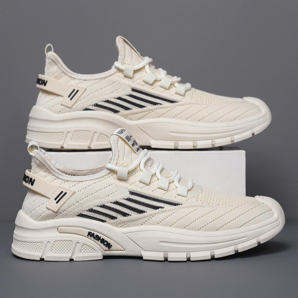 

Summer men s sports shoes low-top fly-woven mesh breathable new running shoes fashion Korean version of student casual shoes men 39 бежевый