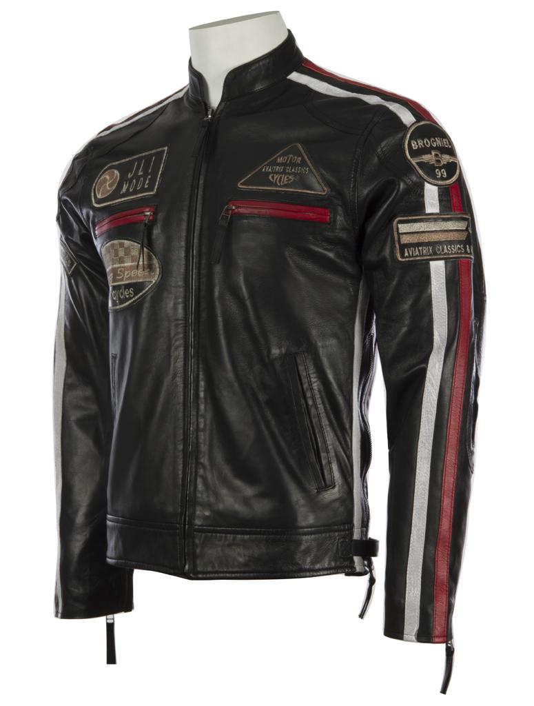 AVIATRIX Herren Leder Racing Biker Jacke (CXUS) - Schwarz