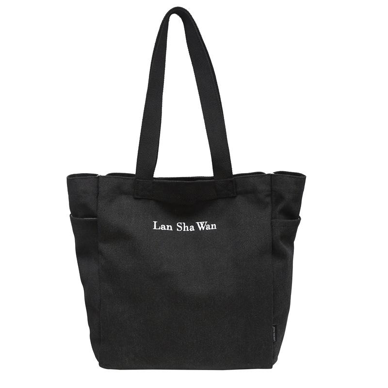 Unisex Tote Bag Literary Style Niche Letter Shoulder Bag Korean Leisure Student Class Portable Canvas