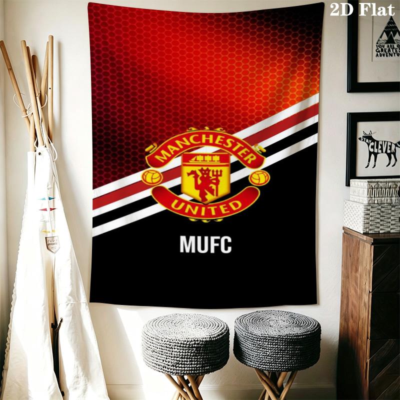 MUFC Honeycomb Background Tapestry, Manchester United Crest Wall Hanging Tapestry for Football Fan Wall Decor