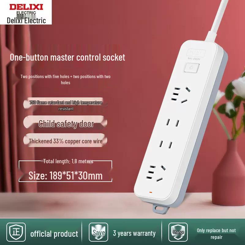 Delixi Multi-functional Power Strip with New National Standard Extension Cord for Household Use