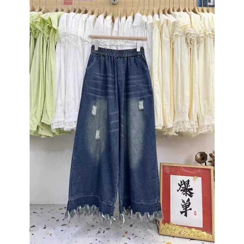 Джинсовые брюки Wide Leg с девятью карманами, женские свободные брюки с высокой талией L