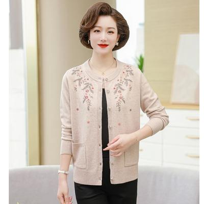 Winter Strickjacke Damenpullover Rundhals Druck Entspannt und Bequem Damenpullover Mittleren Alters und Ältere Mutter Herbst