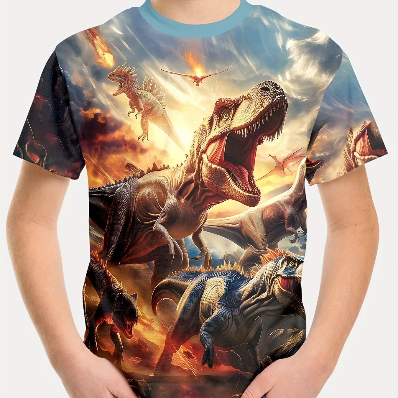 

Детская одежда Футболка для мальчиков с коротким рукавом 3D-принт с динозаврами Детская летняя одежда Повседневная стильная одежда с круглым вырезом для мальчиков и девочек 160