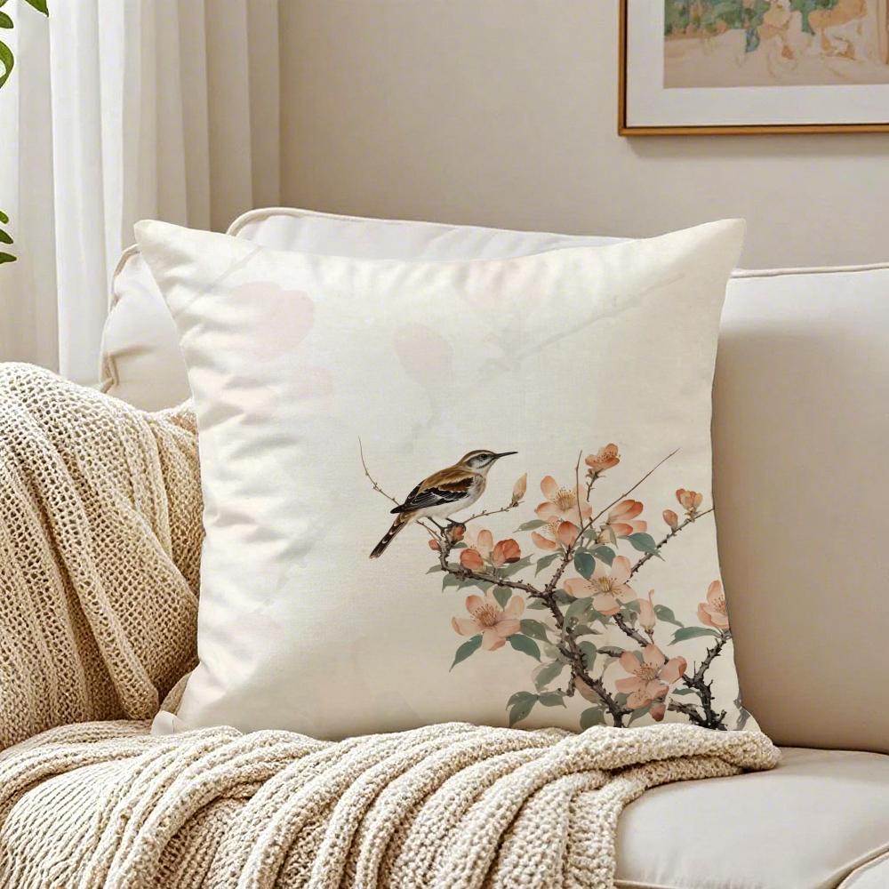 Chinese Style Simple Bird Flowers Cushion Cover Pillowcase Antidustmite Living Room Sofa Decor Cushion Room