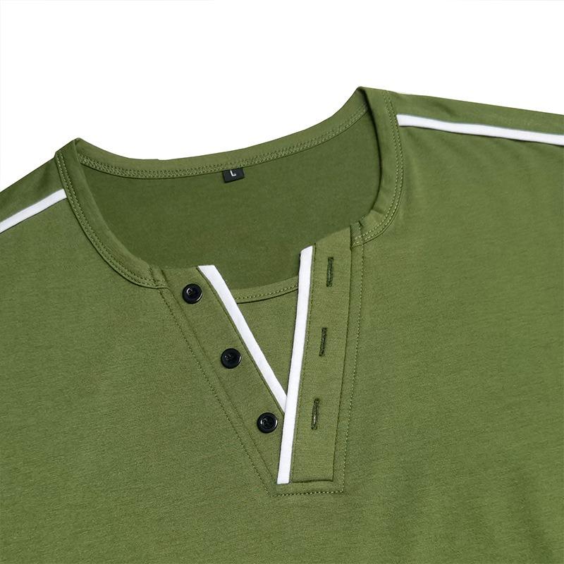 Mens Slim Fit V Neck Henley Short Sleeve Solid Casual T Shirt