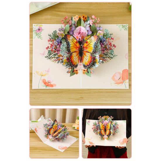 Biglietto pop-up 3D Butterfly Garden da 15x20 cm, con farfalle e fiori di carta, per compleanno, festa della mamma, anniversario, San Valentino.
