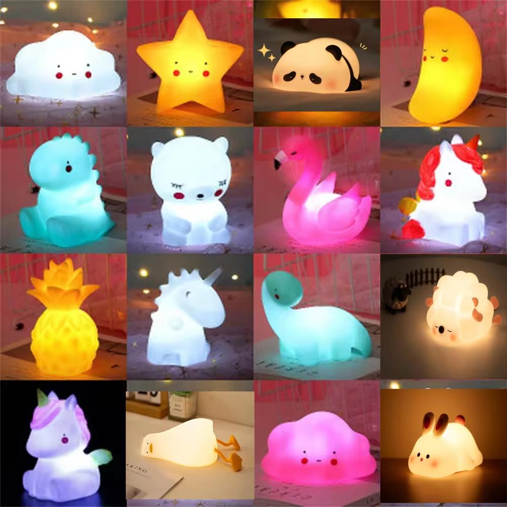 1PCS Cute LED Night Lights Bear Unicorn Dinosaur Rabbit Cartoon Animal Bedside Lamps For Children Bedroom Decor
