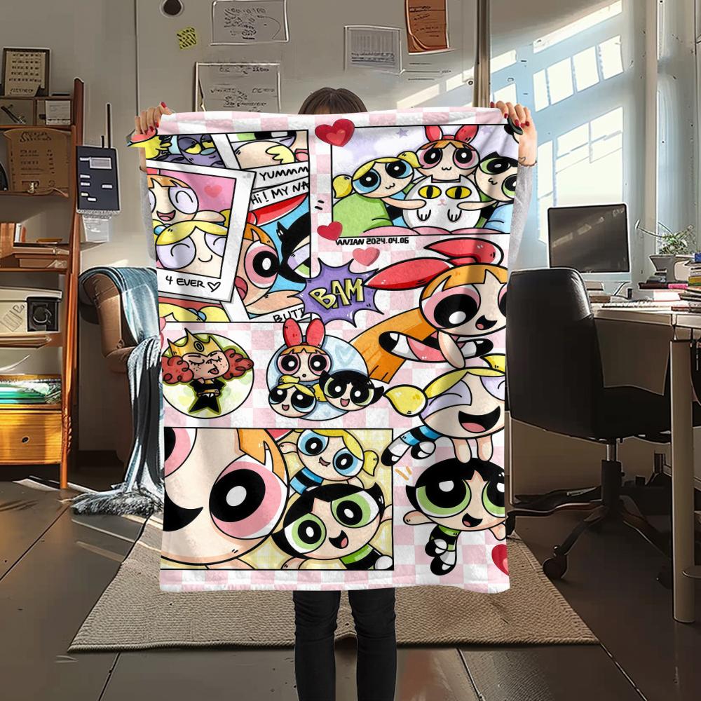 Powerpuff Girls Cute pattern Flannel Blanket, High quality Comfortable for All Seasons, Home Decor, Warmth and Comfort, Perfect for Gifts.