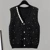 Women's French Style V-Neck Beaded Knit Vest