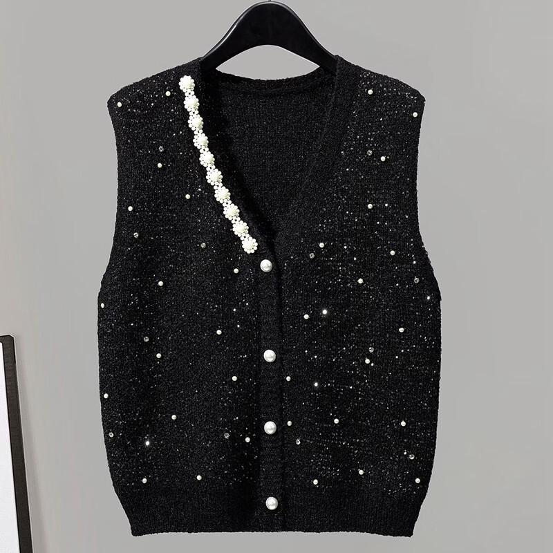 Women's French Style V-Neck Beaded Knit Vest
