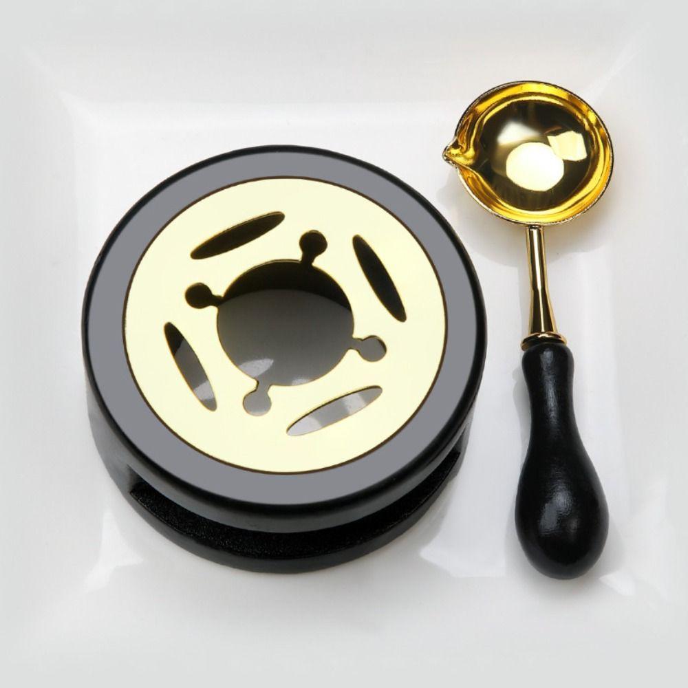 Solid Wood Wax Seal Set with Spoon Vintage Wax Melting Furnace with Handle Heating Stove Wax Bead Melting Heater for 2/3 Pcs