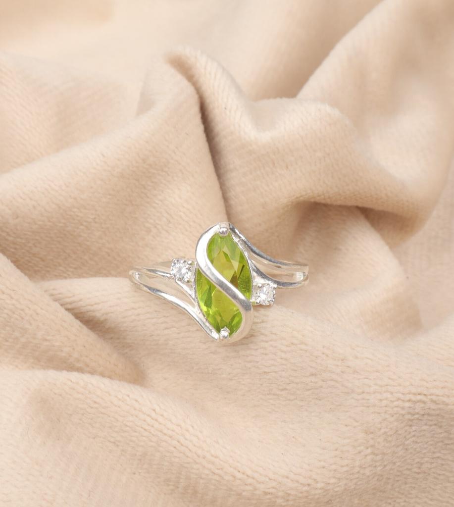 Natural Peridot Gemstone 925 Sterling Silver Jewelry Zircon Ring Gift For Women CZR-8-1