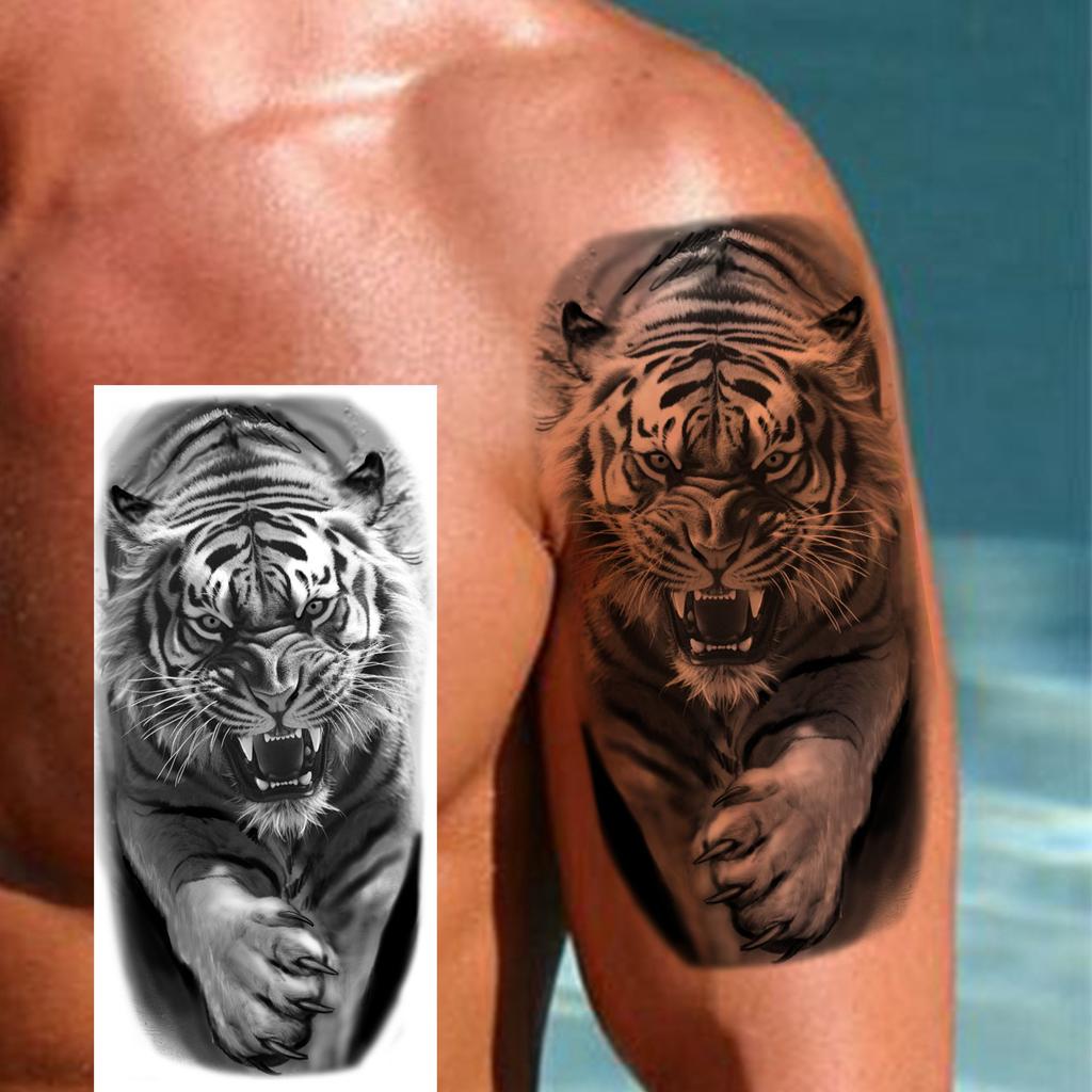 1 Sheet Realistic Fake Tiger Temporary Tattoos Sticker For Men Women Adults Water Transfer Transferable Tattoo Sleeve Waist Arm