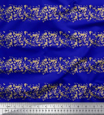 Blue Japan Crepe Satin Fabric Lace Border Abstract Printed Craft Fabric by the Metre 42 Inch
