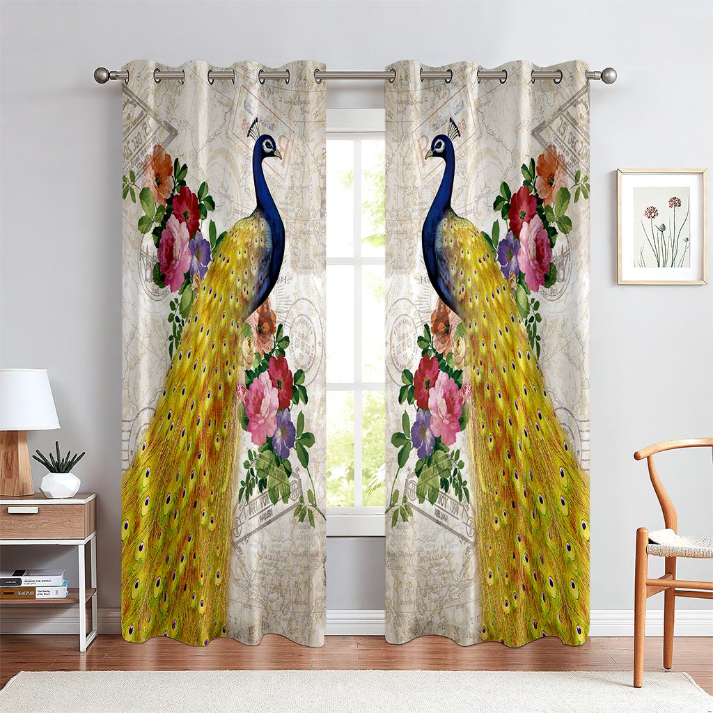 

3D винтажные шторы с изображением павлина, роскошные декоративные шторы, 2 панели, роскошная гостиная, спальня, кабинет, балкон W50X130H(CM)X2PCS&Rod pocket