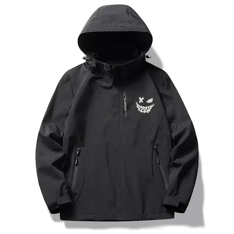 Men's Multifunctional Hooded Outdoor Jacket (Fall/Winter) – Windproof, Suitable for Hiking and Mountaineering, Minimalist Print Design