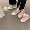 New Women's Flat Footwear Pink Ballet Women Single Shoes Fashion Lace Up Girl Mary Jane Shoes Sweet Flowers Ladies  Spring