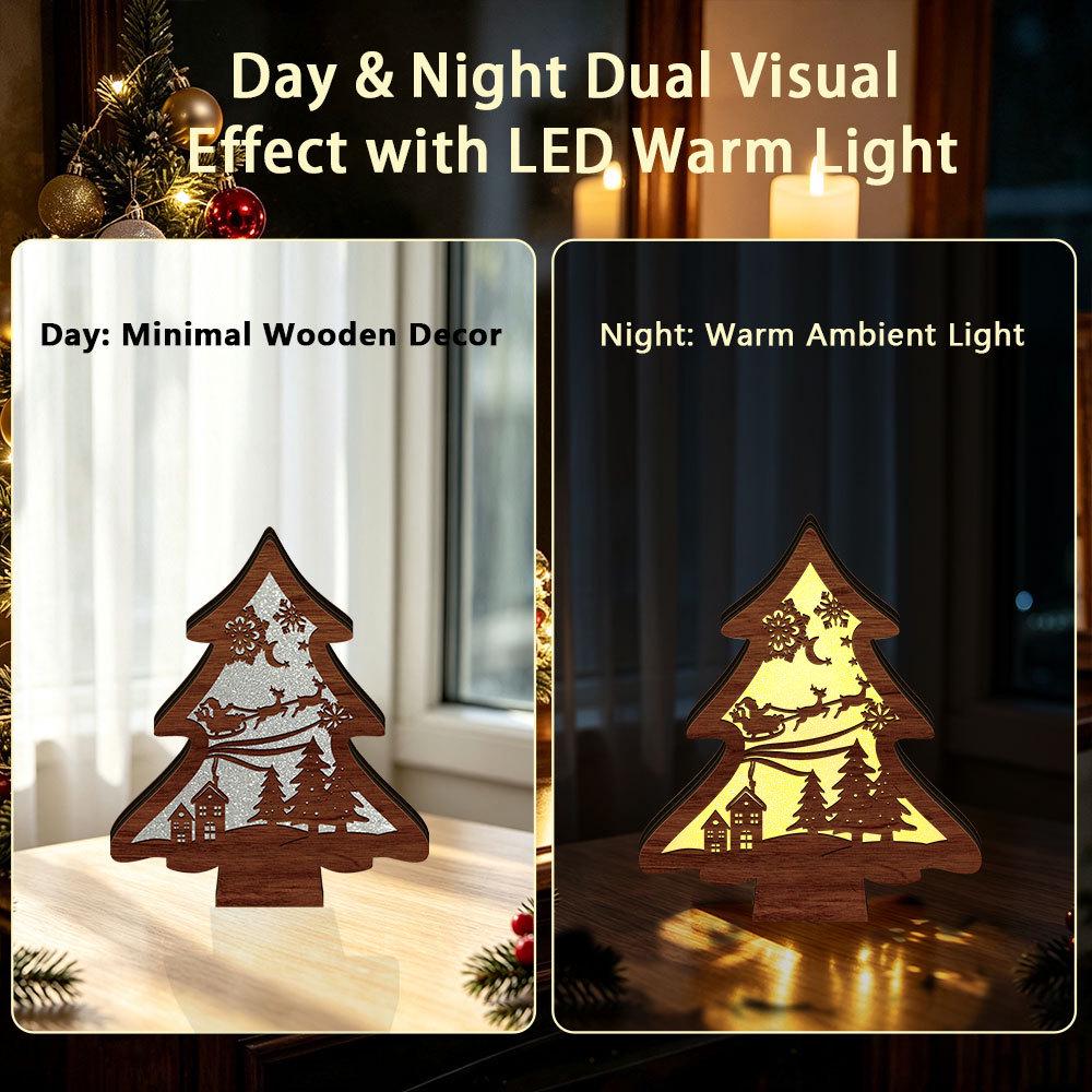 MZ1232 LED Wooden Christmas Tree Ornament - Glowing Holiday Night Light Decoration