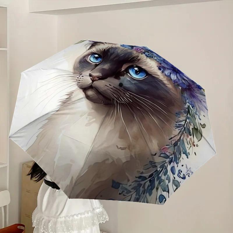 1pc Floral Cat Portrait Umbrella with Plastic Handle,Suitable for All Seasons Home Travel Outdoor UmbrellaDD415