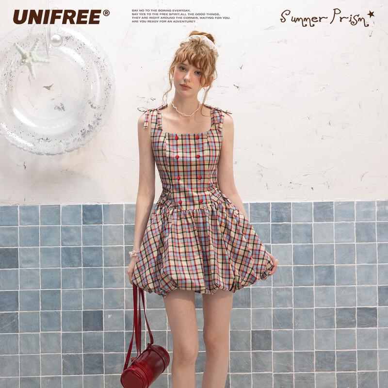 UNIFREE Retro Plaid A-line Dress S