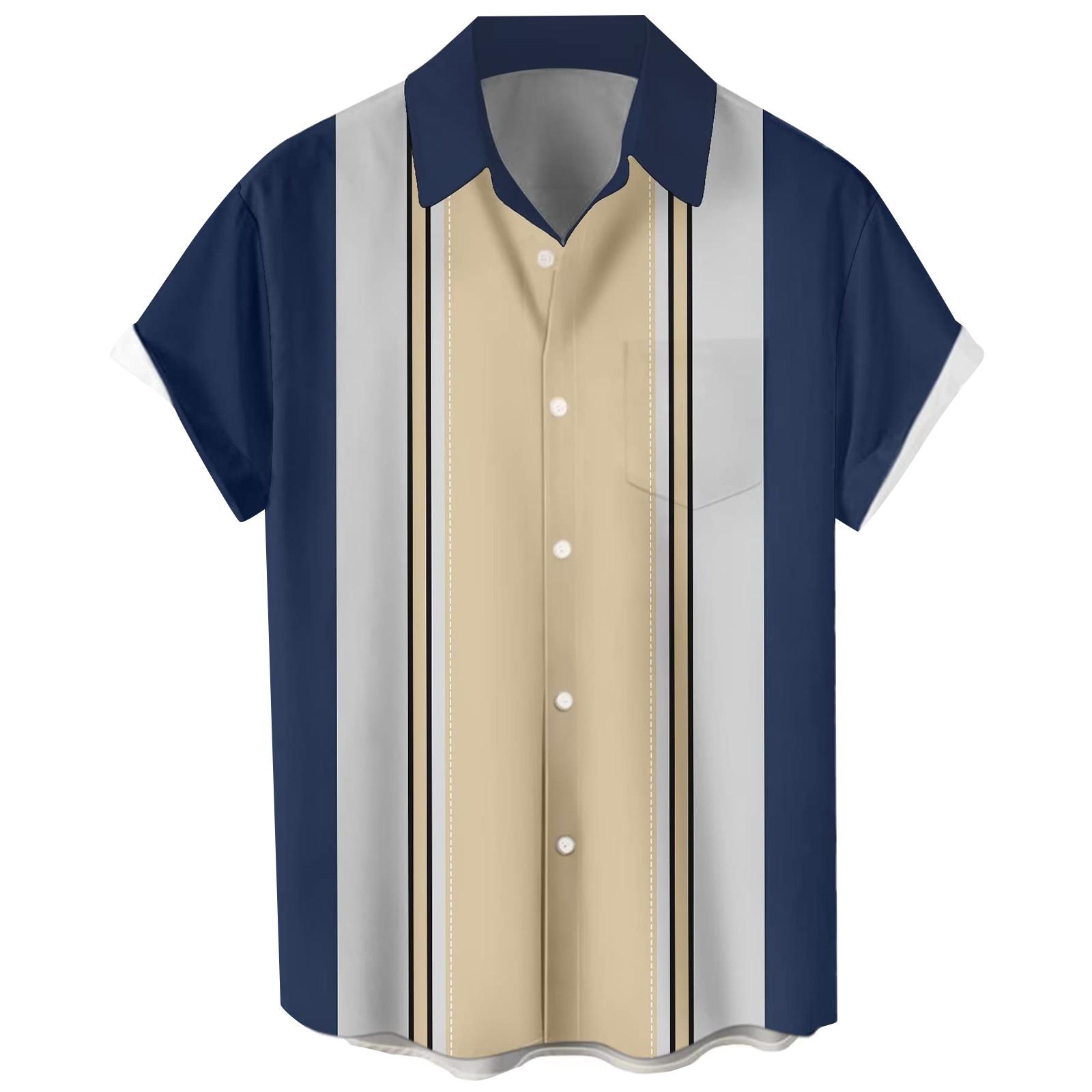 

Гавайская рубашка для мужчин, мужские винтажные рубашки для боулинга на пуговицах, летняя пляжная рубашка с коротким рукавом XXXL тёмно-синий