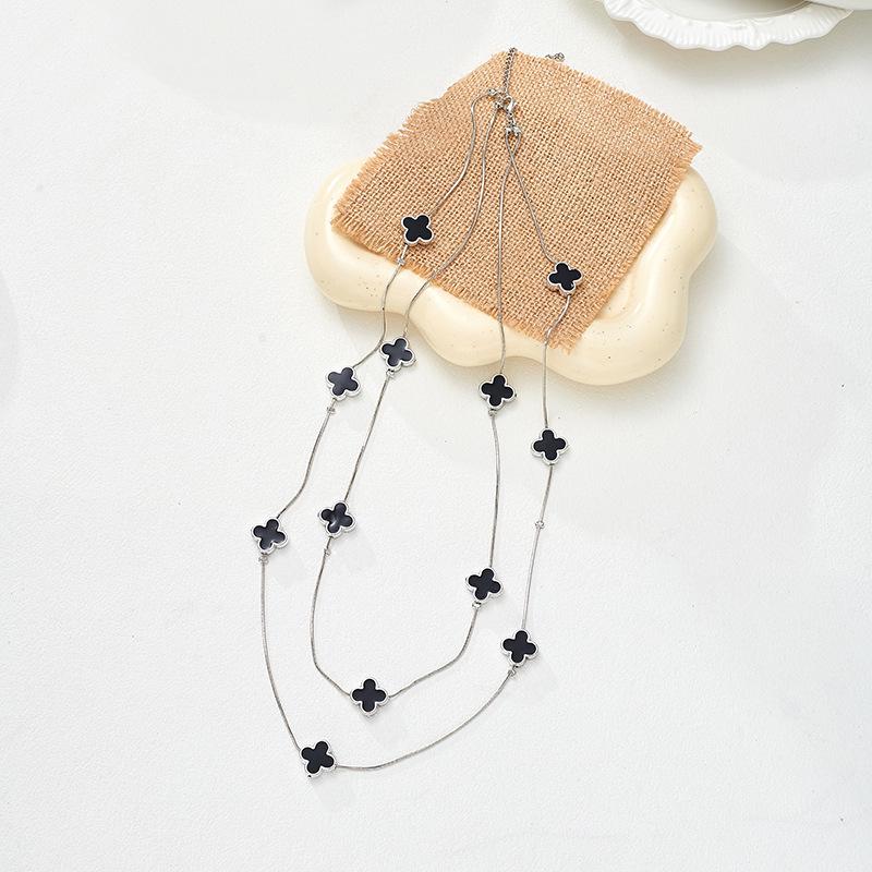 Double-Layer Black Drip Oil Necklace - Long Autumn/Winter Sweater Chain (NL088)
