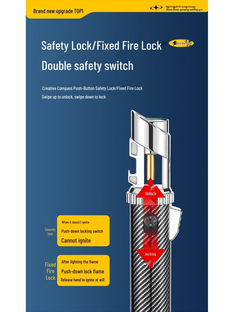 Multifunctional Windproof Lighter: Torch, Cigar Jet Flame, Wine Opener, Compass, Window Breaker