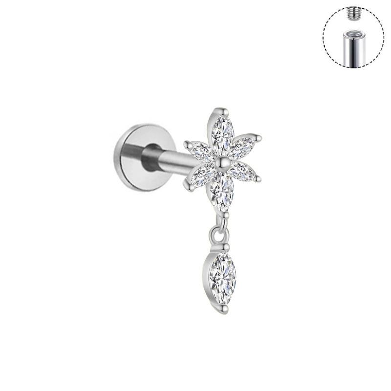 Titanium Five Marquise Climber Earring Flat Back Leaf Helix Cartilage Labret Stud Piercing Jewelry