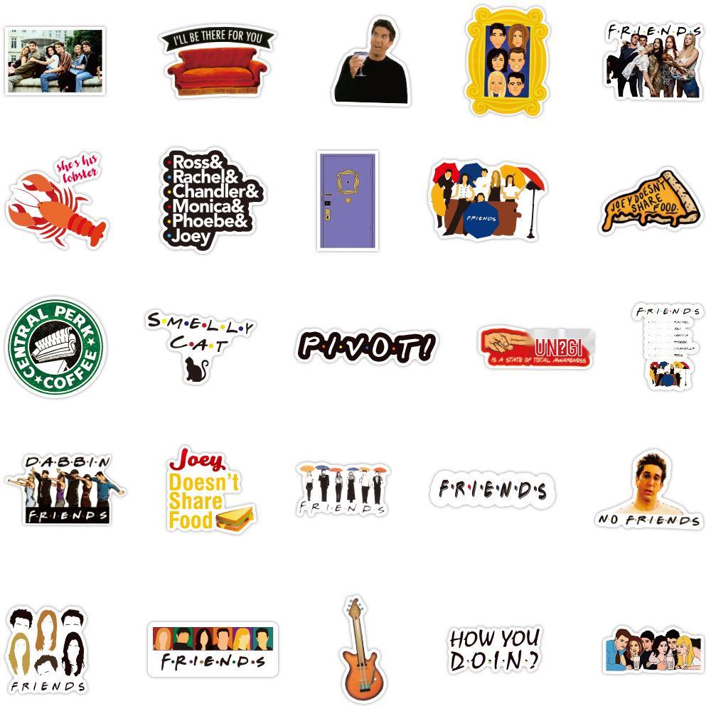50-Pack 'Friends' TV Show Graffiti Stickers voor Telefoons, Bagage, Laptops en Cadeaus