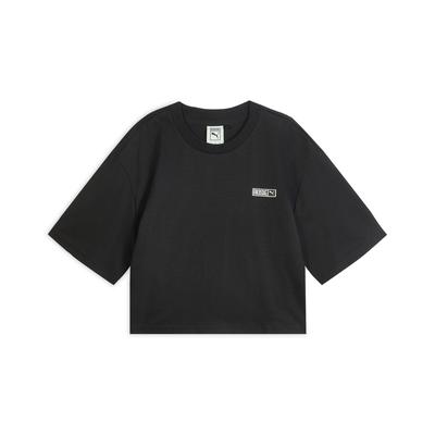 Puma X Rose Solid Color Casual Simple Round Neck Short Sleeve T-Shirt With Small Logo Unisex Tops Black 633806_01