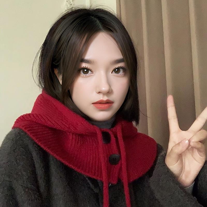 Balaclava Hat for Women In Winter Warm Big Head Scarf One Piece Head Cover Ear Protection Wool Hat Knit Hat