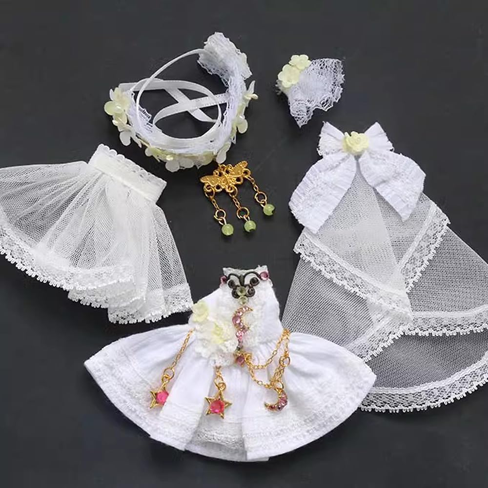 

Obitsu 11 OB11 Size Outfit Set for Obitsu Dolls (11cm Body), Princess Dress, Lolita Style, Cute, 5-Piece Set (White)