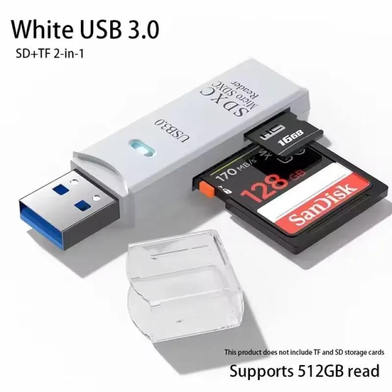 Vysokorychlostní USB 3.0 čtečka karet 2 v 1 pro SD a TF karty, podporuje až 512 GB