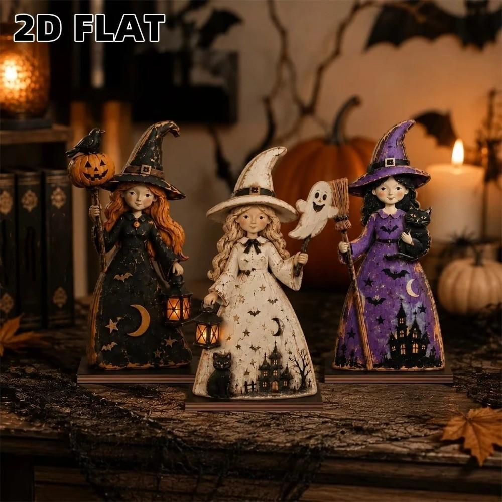 3Pcs 2D Flat Halloween Wooden Dog Signs Vintage Finish Pumpkin Ghost Craft Decor Home Decor
