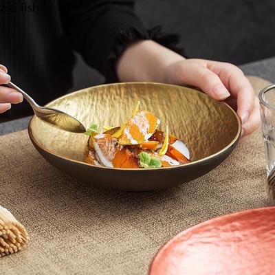 Salatschüssel mit schwarzem Goldsteinmuster, Restaurantkeramik, tiefe Schüssel, Suppenschüssel, Sashimi-Schalen, Dessertschalen, kreatives Geschirr
