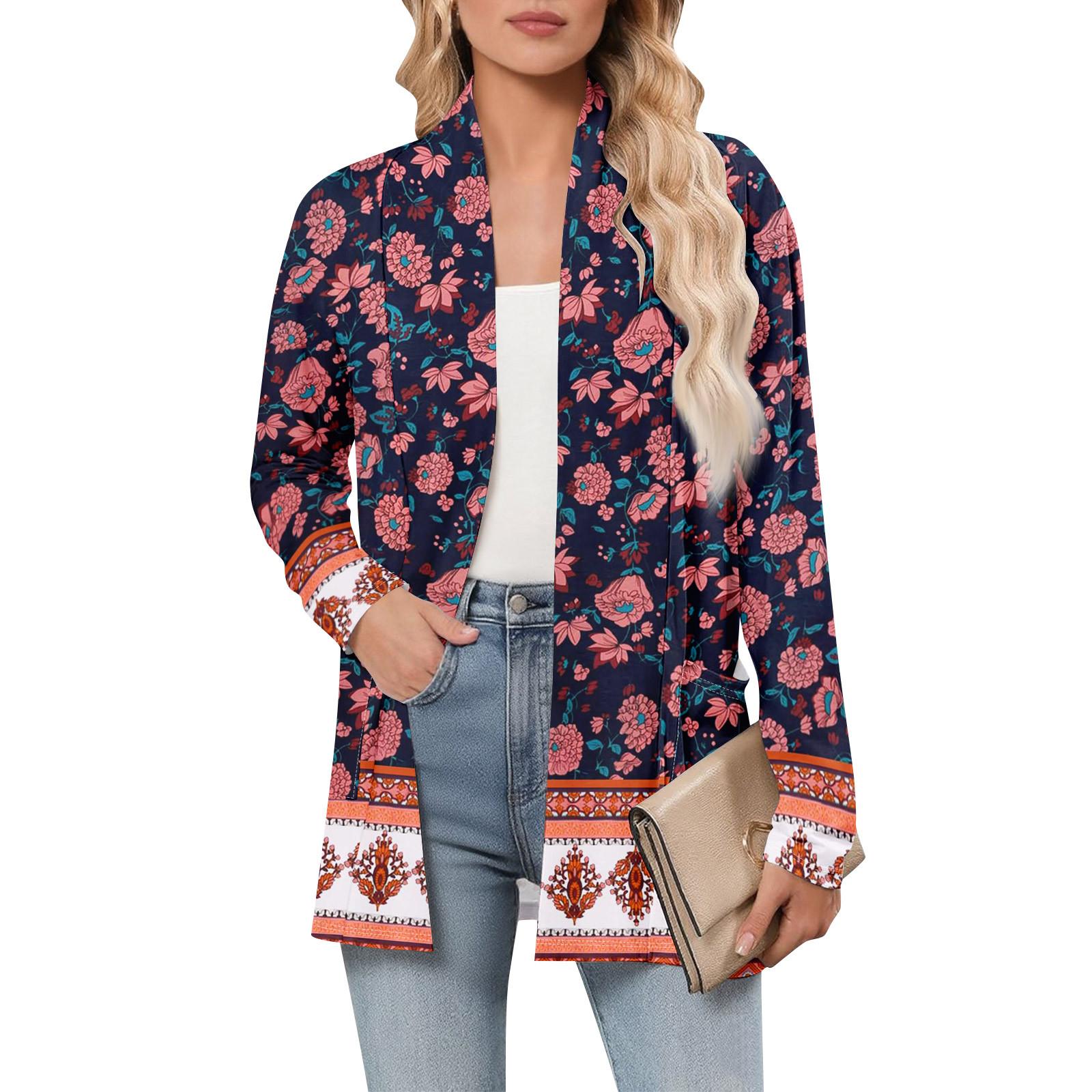 

Women s Long Sleeve Cardigan V Neck Fashion Printed Shirt Lightweight Casual Loose Thin Cardigans With Pockets XL