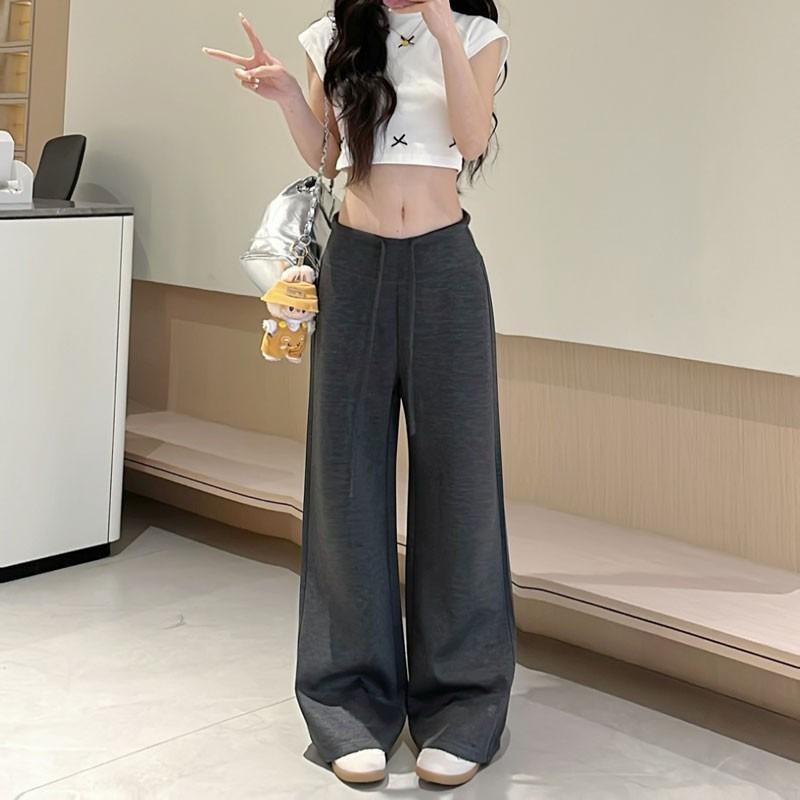 Drawstring wide-leg pants women's spring and summer new high-waisted thin loose drape straight casual pants