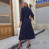 Spring new sweet retro style long-sleeved solid color dress