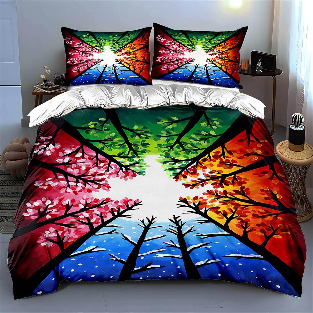 Vibrant Seasonal Trees. Bedding Duvet Cover Sets Duvet Covers Pillowcases Gifts (1 * Duvet Cover 2 * Pillowcases, Without Duvet Insert)
