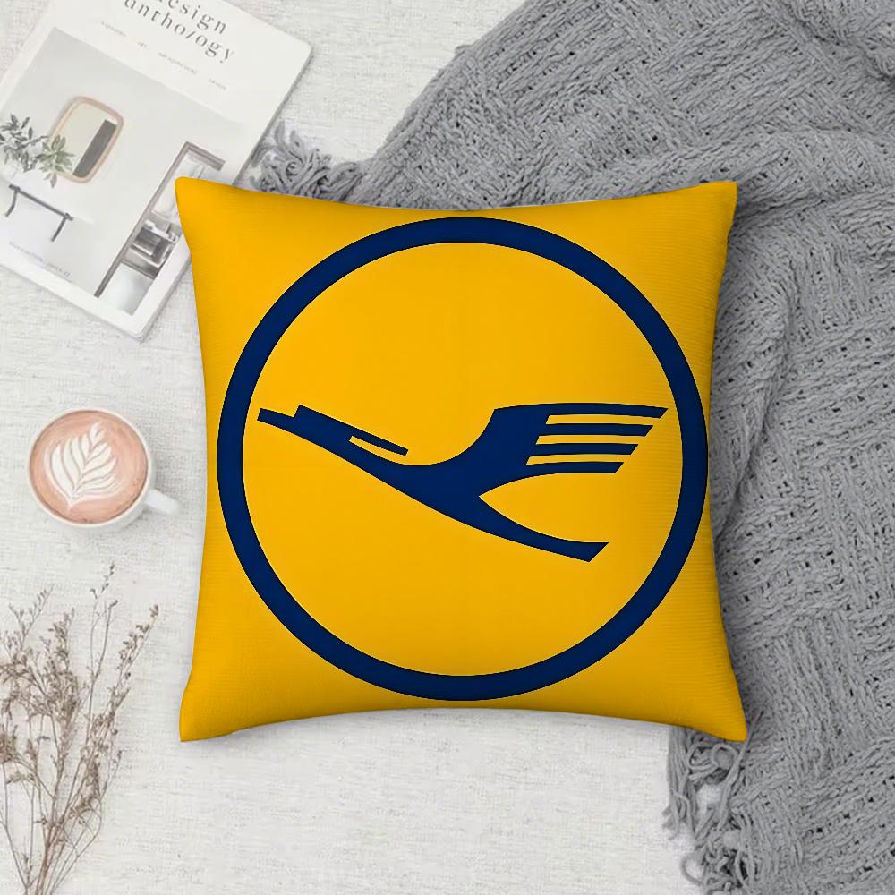 L-LufthansaS German Airlines Pillow Case Square Double-Sided Printing Short Plush Sofa Cushion Cover Bedroom