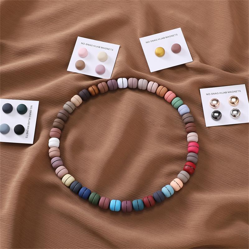 New 54color Matte Silk Scarf Hijab Magnet Brooch Strong Magnetic Buttons Round Shawl Dual-use Collar Clip Cufflinks