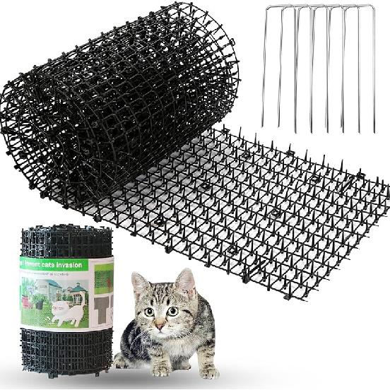 Scat Mat for Cats Black, 6.5ft Cat Repellent Mats with 6 Garden Staples, Plastic Training Scat Mat with Spikes, Anti-Cat Mats Dog Digging Deterrent 6.5ft Cat Repellent Mats